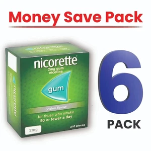Goma de mascar sabor original Nicorette 2 mg 210 piezas paquete de 6 - Ayuda para dejar de fumar - Imagen 1 de 3