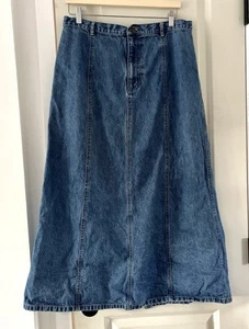 Vintage 90s Eddie Bauer Maxi Jean Skirt Denim Pockets Western Modest Size 14 - Picture 1 of 8