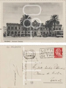 PALERMO - HAUPTBAHNHOF 1938 SCHILD AUTOLOTTERIE TRIPOLIS - Bild 1 von 1
