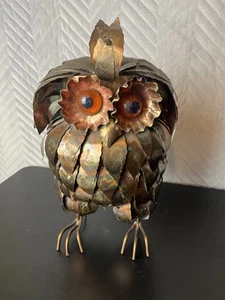 Vintage Enesco Copper Owl Home Decor Standing Inside Farm Cottage Standing Folk - Picture 1 of 10