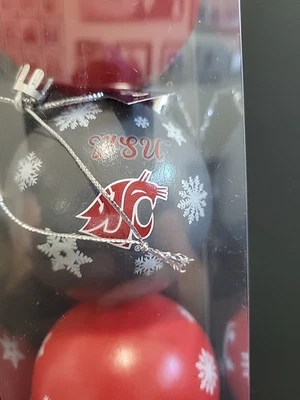 Conjunto de 5 bolas de Natal Washington State University WSU Cougars cinza carmesim novo - Imagem 1 de 4