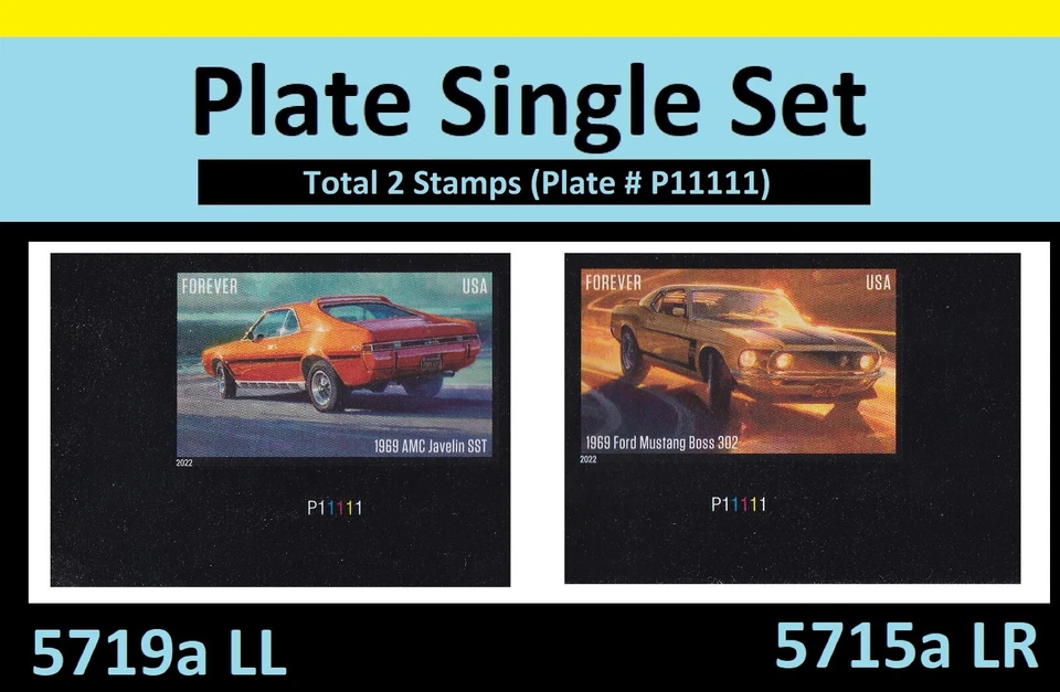 US 5715a 5719a Pony Cars imperf NDC plate single set 2 MNH 2022 - Image 1 of 1
