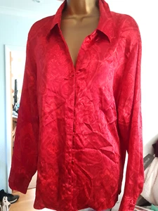 EWM RED SATIN BLOUSE 22 PAISLEY LONG SLEEVE SECRETARY BUTTON CUFF top shirt - Picture 1 of 9