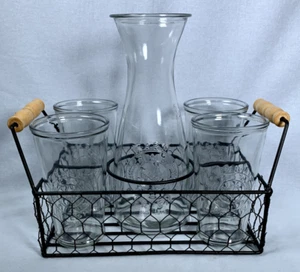 6 Pc Farm Fresh Rooster Embossed Carafe (4) Coolers Wire Basket - Picture 1 of 8