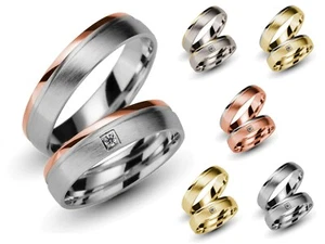 1 Paar Trauringe Gold 333 Eheringe längsmatt Breite 5 mm 0,02 ct. Brillant 585 - Bild 1 von 10