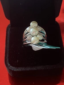 NEU! PERLE, STERLINGSILBER & DIAMANTRING von EFFY/Größe 7/Einzelhandel $ 425 - Bild 1 von 8