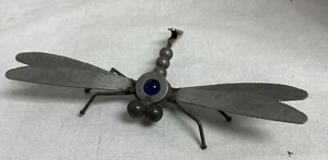 Vintage Dragonfly Metal Sculpture Magnet Garden Stake w/ Dark Blue Stone - Picture 1 of 6
