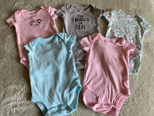 5 Carters Girls Pink Snuggle Gray Flower Unicorn Short Sleeve One Piece 3 Months - Imagen 1 de 7