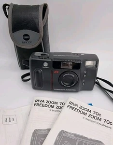 MINOLTA Riva Zoom 70C 35mm Film Camera Black Compact Case Manual Power Tested - Picture 1 of 17