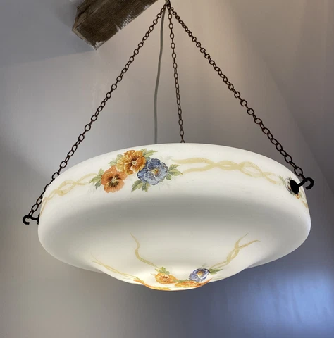 Vintage Art Deco Floral Flycatcher Glass Plafonnier Ceiling Light - Hailware Cover
