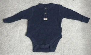 Old Navy Boys Top Blue Waffle One Piece Long Sleeves Snaps At Crotch 3-6 M - Picture 1 of 4