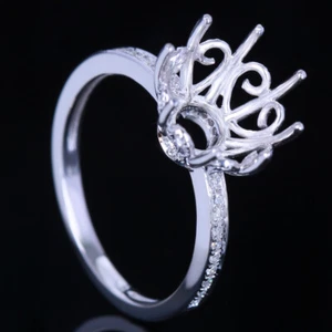 Sterling Silver Engagement Wedding Round Natural Si/h Diamonds Semi Mount Ring - Picture 1 of 4