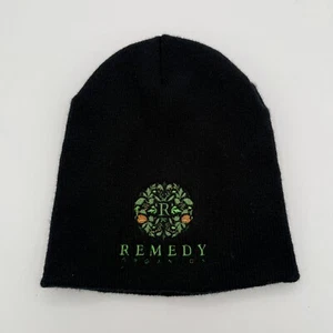 Remedy Organic Weed Marijuana Leaf Beanie Green Logo Black Unisex Winter Beanie - Picture 1 of 3