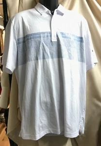 Travis Mathew Boulding Polo Shirt White With Blue Stripes Sz XL NEW - Picture 1 of 9