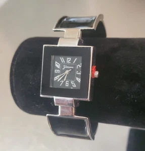 Geneva Women's Quartz Watch Black Suqare Cuff Band Analog Stainless 27mm 6 inch - Picture 1 of 7