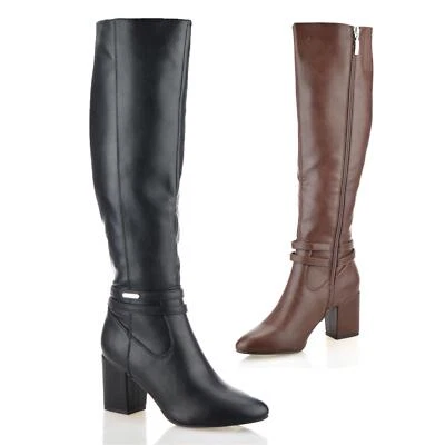 Ladies Womens Knee High Block Heel Zip Up Winter Riding Biker Boots Shoes Size - Image 1 of 4