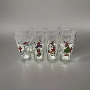 Set of 8 Retired Pottery Barn 6.5” SANTA BABY Theme Christmas Glasses / Tumblers - Picture 1 of 9