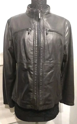 Chaqueta de cuero forrada con cremallera completa negra remache G 111 para mujer talla XL Foto 1 de 4