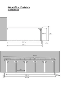 Carport 6,00 x 8,70 m Flachdach Wandanbau KVH Fichte Doppelcarport ab Werk ! - Bild 1 von 12