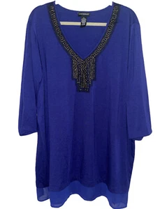 Catherines 3X Top Shirt Blouse Tunic Womens Plus Size New Sheer Trim On Bottom - Picture 1 of 4