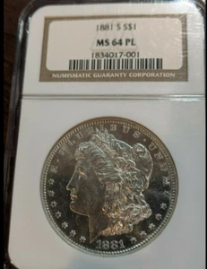 :1881-S SILVER MORGAN DOLLAR NGC SELECT-BU MS 64 PL CAMEO-CONTRAST-MIRRORS - Picture 1 of 2