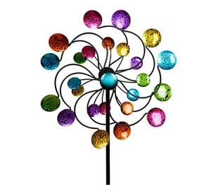 Gartenstecker doppel Windrad Windmühle Metall Blume Windspiel Garten Deko Figur - Bild 1 von 1