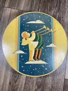 Angeli in latta caramelle rotondi vintage 10" Mrs Sothern Sweets con trombe - Foto 1 di 9