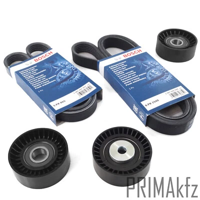 2x BOSCH Keilrippenriemen + Spannrollen + Umlenkrolle für BMW E46 E39 E38 X5 Z3  - Bild 1 von 3