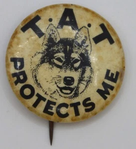 1930 T-A-T PROTECTS ME with a HUSKY DOG 7/8" Pinback Button Anti DIPHTHERIA - Bild 1 von 7