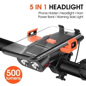 5 in 1 USB Fahrrad LED Leuchten Telefonhalterungsset mit Powerbank Telefonhalter - Bild 1 von 13