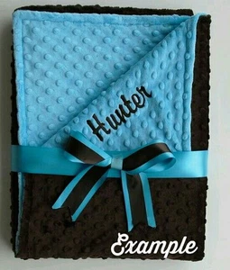 Personalized Custom Reversible Dot Minky Baby Blanket --Newborn or Shower Gift - Picture 1 of 11