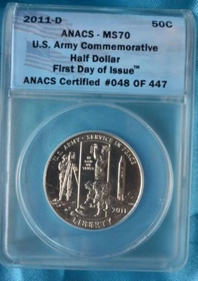 2011 D  Army Half Dollar SUPPER RARE GRADE MS-70 ANACS and FDI - Image 1 of 2