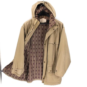 Woolrich Tan Hooded Zip Southwestern Aztec Lined Chore Utility Coat Jacket L VTG - Picture 1 of 7