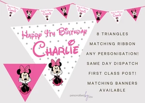 Personalised MINNIE Mouse Themed Birthday KIDS Birthday Party Banner Bunting - Picture 1 of 1