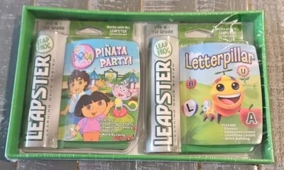 Leapster Learning System 2 Pack Games Lot - Dora Pinata Party & Letterpillar NEW - Image 1 of 3