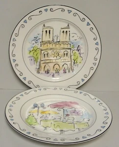 Studio Nova PROMENADE DE PARIS Dinner Plates TWO SCENES  NOTRE DAME  CAFE - Picture 1 of 5