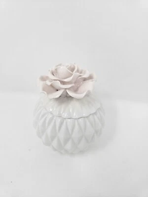 Candle Spring Bloom White Pink Rose Ceramic Round Small with Lid - Image 1 of 4