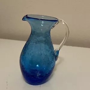 Crackle Glas Vintage blau Krug Vase mundgeblasen Henkel 4" hoch - Bild 1 von 17
