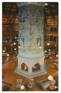 Chateau Lounge and Fireplace Montebello Quebec Seigniory Club Quèbec QC Postcard - Picture 1 of 2