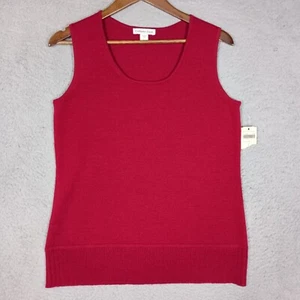 Coldwater Creek Tank Top Women Large 14 Red Soft Spun Merino Mix Knit Ribbed NWT - Picture 1 of 10