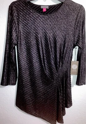 Vince Camuto черный серебряный металлический ассиметричный собранными в Рюш нарядная блузка размер S новый с Ярлыками - Изображение 1 из 4