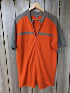 Ibex Merino Wool 1/4 Zip Short Sleeve Shirt Men's Large Orange Rear Pocket