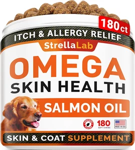 Omega 3 for Dogs - (180Ct) Fish Oil Treats - Allergy & Itch Relief Skin&Coat Sup - Picture 1 of 7