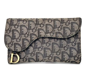 DIOR Trifold Long Wallet Trotter Saddle Canvas Leather Purse Gray Authentic - Picture 1 of 19