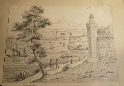 French School, 19th Century, Pencil Drawing, View of the Port of Bastia,... - Image 1 of 4