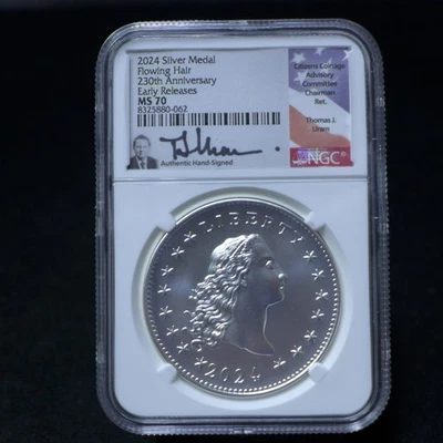 2024 SILVER MEDAL FLOWING HAIR 230th ANNIV Early Release NGC MS 70 - Uram Signed - Image 1 of 4