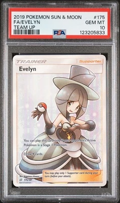 PSA 10 Gem Mint Evelyn 175/181 Full Art FA 2019 POKEMON SUN & MOON TEAM UP SEXY - Image 1 of 2