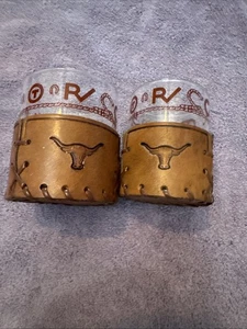 2 VINTAGE LIBBEY BAMCO WESTERN TEXAS LONGHORN MIT PFERDEN BEARBEITETE LEDER BARWARE GLÄSER - Bild 1 von 9