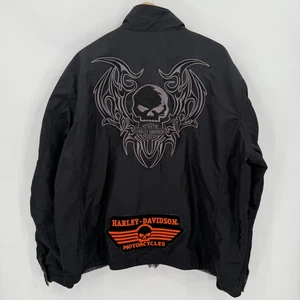 Harley Davidson Mens Black Gray Reversible Biker Jacket Size 2XL Skull Patch - Picture 1 of 14
