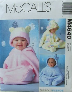 McCalls 4640 BABY S-M-L-XL Bunting Snowsuit Hat Blanket Knit Fleece Pattern UNCT - Picture 1 of 2